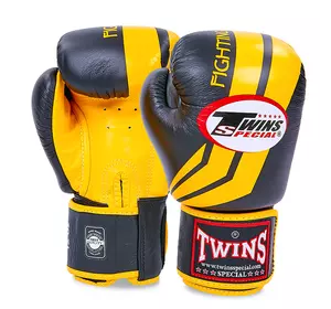 Перчатки боксерские кожаные FBGVL3-43 Twins  10oz Черно-желтый (37426145)
