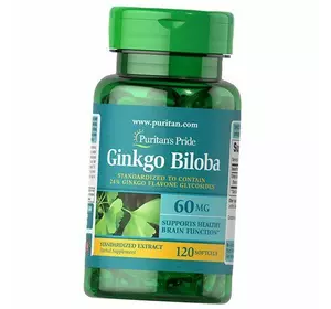 Гинкго Билоба Экстракт, Ginkgo Biloba Standardized Extract 60 Soft, Puritan's Pride  120гелкапс (71367030)