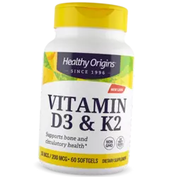 Витамин Д3 К2, Vitamin D3 & Vitamin K2, Healthy Origins  60гелкапс (36354058)