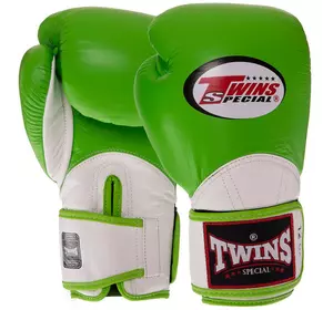 Перчатки боксерские кожаные Velcro BGVL11 Twins  12oz Зелено-белый (37426139)