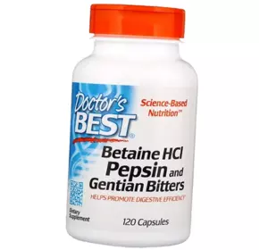 Бетаин гидрохлорид с пепсином и горечавкой, Betaine HCI Pepsin & Gentian Bitters, Doctor's Best  120капс (72327009)