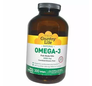 Рыбий жир Омега-3, Omega-3 Fish Body Oil, Country Life  300гелкапс (67124003)