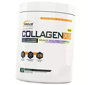 Коллаген и Гиалуроновая кислота, Collagen-X5 Powder, Genius Nutrition  360г Дикая клубника (68562002)