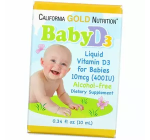 Витамин Д3 для детей, Baby Vitamin D3 Liquid, California Gold Nutrition  10мл (36427012)