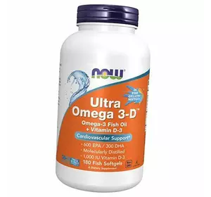 Ультра Омега-3 с Витамином Д3, Ultra Omega 3-D, Now Foods  180гелкапс (67128012)