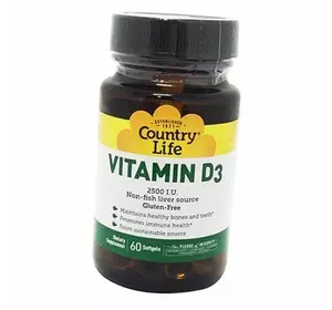 Витамин Д3, Vitamin D3 2500, Country Life  60гелкапс (36124086)