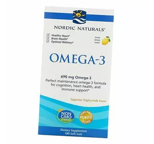 Очищенный рыбий жир, Омега 3, Omega-3, Nordic Naturals  180гелкапс Лимон (67352015)
