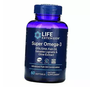 Омега 3, Super Omega-3, Life Extension  60гелкапс (67346002)