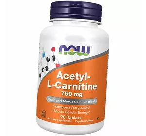 Ацетил L Карнитин, Acetyl-L-Carnitine 750, Now Foods  90таб (72128071)