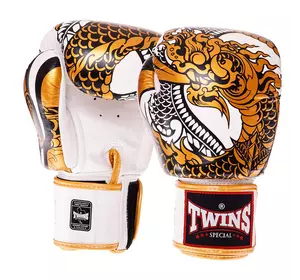 Перчатки боксерские кожаные Nagas FBGVL3-52 Twins  14oz Золото-белый (37426146)