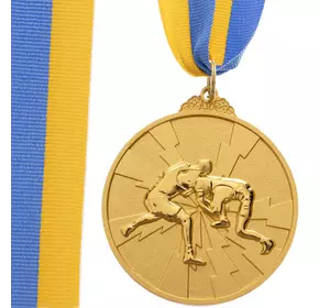 Медаль спортивная с лентой двухцветная Борьба C-4852     Золотой (33508247)