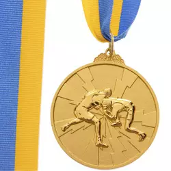 Медаль спортивная с лентой двухцветная Борьба C-4852     Золотой (33508247)