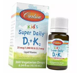 Витамин Д3 К2 для детей, Kids Super Daily D3+K2, Carlson Labs  10мл (36353048)