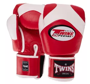 Перчатки боксерские кожаные Velcro BGVL13 Twins  10oz Красно-белый (37426140)