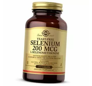Селен, Бездрожжевой L-Селенометионин, Yeast-Free Selenium 200, Solgar  250таб (36313130)