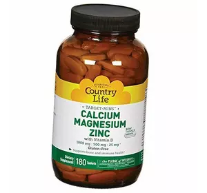 Кальций, Магний, Цинк и Витамин Д3, Calcium Magnesium Zinc Vitamin D, Country Life  180таб (36124059)