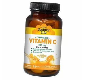 Витамин С жевательный, Chewable Vitamin C 500, Country Life  90таб Апельсин (36124098)