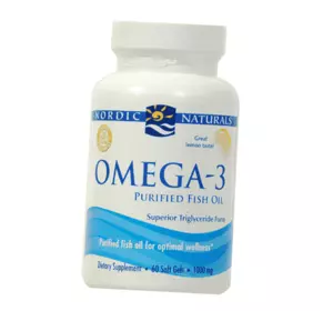 Очищенный рыбий жир, Омега 3, Omega-3, Nordic Naturals  60гелкапс Лимон (67352015)