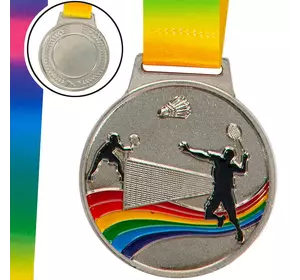 Медаль спортивная с лентой цветная Бадминтон C-0346 FDSO    Серебряный (33508346)