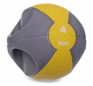 Мяч медицинский медбол с двумя рукоятками Modern FI-2619 Zelart  4кг  Серо-желтый (56363018)