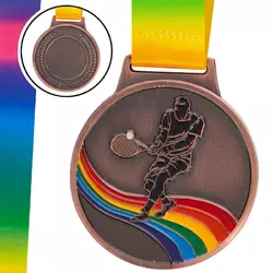 Медаль спортивная с лентой цветная Большой теннис C-0338     Бронзовый (33508324)