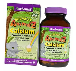 Кальций Магний Витамин Д3 для детей, Animalz Calcium, Bluebonnet Nutrition  90таб Ваниль (36393080)