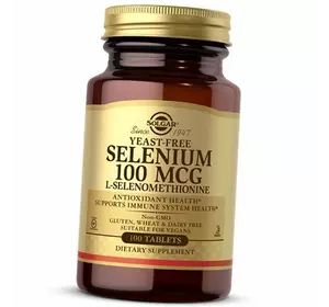Селен, Бездрожжевой L-Селенометионин, Yeast-Free Selenium 100, Solgar  100таб (36313068)