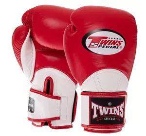 Перчатки боксерские кожаные Velcro BGVL11 Twins  12oz Красно-белый (37426139)