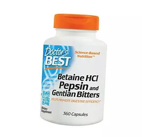 Бетаин гидрохлорид с пепсином и горечавкой, Betaine HCI Pepsin & Gentian Bitters, Doctor's Best  360капс (72327009)
