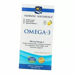 Очищенный рыбий жир, Омега 3, Omega-3, Nordic Naturals  120гелкапс Лимон (67352015)