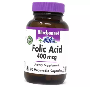 Фолат, Фолиевая кислота, Folic Acid 400, Bluebonnet Nutrition  90вегкапс (36393116)