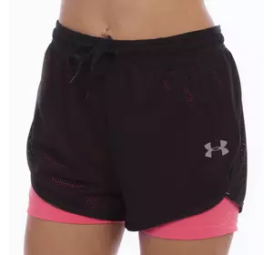 Шорты короткие двойные спортивные женские UAR CO-1724 No branding  L Черно-розовый (06429301)