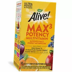 Мультивитамины, Alive! Max3 Potency Multivitamin, Nature's Way  60таб (36344115)