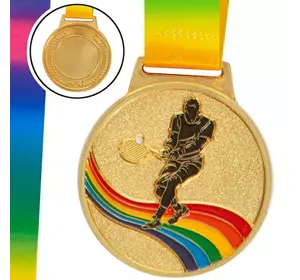 Медаль спортивная с лентой цветная Большой теннис C-0338     Золотой (33508324)
