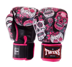 Перчатки боксерские кожаные Skull FBGVL3-53 Twins  14oz Розово-черный (37426148)