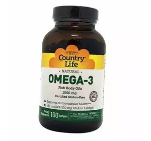 Рыбий жир, Омега 3, Omega-3 Fish Body Oil, Country Life  100гелкапс (67124003)