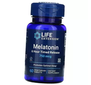 Мелатонин, с 6-часовым высвобождением, Melatonin 6 Hour Timed Release 750, Life Extension  60вегтаб (72346028)
