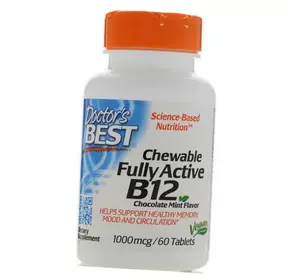 Активный Витамин В12, Chewable Fully Active B12 1000, Doctor's Best  60таб Шоколад с мятой (36327019)