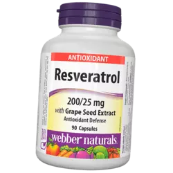 Ресвератрол с Экстрактом Виноградных Косточек, Resveratrol with Grape Seed Extract, Webber Naturals  90капс (70485003)