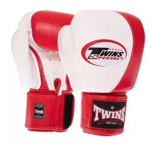 Перчатки боксерские кожаные Velcro BGVL8 Twins  12oz Бело-красный (37426137)