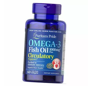 Омега 3, Omega-3 Fish Oil Plus Circulatory Support, Puritan's Pride  60гелкапс (67367013)