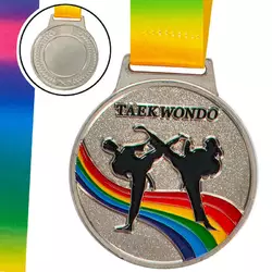 Медаль спортивная с лентой цветная Тхэквондо C-0345     Серебряный (33508371)