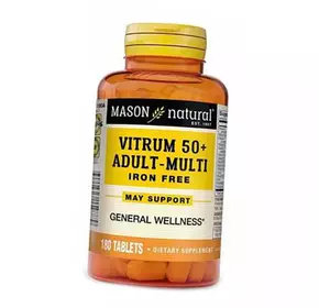 Мультивитамины после 50 лет без железа, Vitrum 50+ Adult-Multi Iron Free, Mason Natural  180таб (36529015)