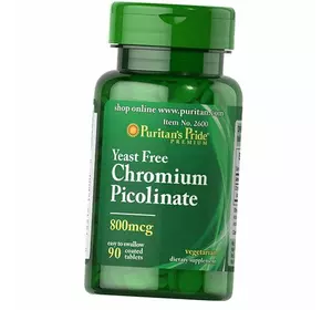Пиколинат Хрома без дрожжей, Chromium Picolinate 800, Puritan's Pride  90таб (36367173)