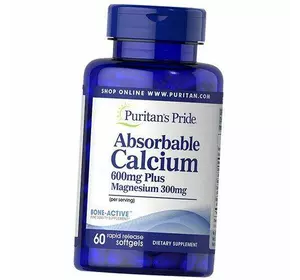 Кальций Магний, Absorbable Calcium plus Magnesium, Puritan's Pride  60гелкапс (36367220)