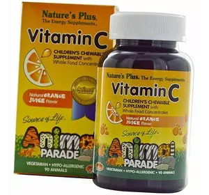 Жевательный Витамин С для детей, Animal Parade Vitamin C Childrens, Nature's Plus  90таб Апельсин (36375042)
