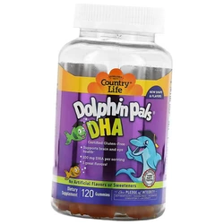 Рыбий жир для детей в форме Дельфинчиков, Dolphin Pals DHA, Country Life  120таб (67124007)
