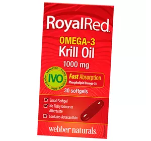 Быстроусвояемая Омега-3 с антиоксидантными свойствами, RoyalRed Omega-3 Krill Oil 1000, Webber Naturals  30гелкапс (67485007)