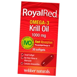 Быстроусвояемая Омега-3 с антиоксидантными свойствами, RoyalRed Omega-3 Krill Oil 1000, Webber Naturals  30гелкапс (67485007)