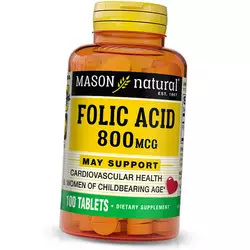 Фолат, Фолиевая кислота, Folic Acid 800, Mason Natural  100таб (36529046)